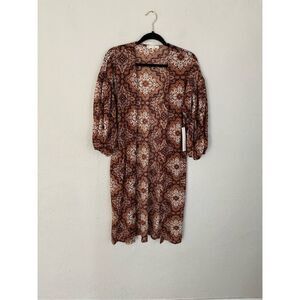Another Reason Woman Brown Floral Print BOHO Long Sleeve Cover Up, Size …
